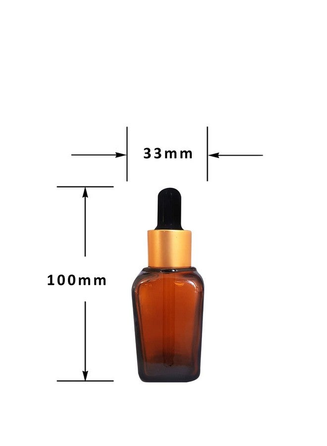 ديفينيز زجاجة مربعة متعددة الأغراض من ديفينيز بلون العنبر، 30 مل مع قطارة زجاجية سوداء ذهبية (عبوة من 6 قطع)، للجمال والزيوت الأساسية والمزائج والعناية بالبشرة والسفر والتونر ومستحضرات التجميل والمشاريع المنزلية - Image 2