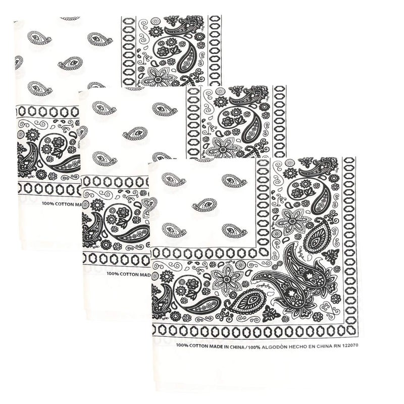 Kaiser 3 PK Cowboy Bandanas 100% Cotton 22 x 22 inch - White - Image 2