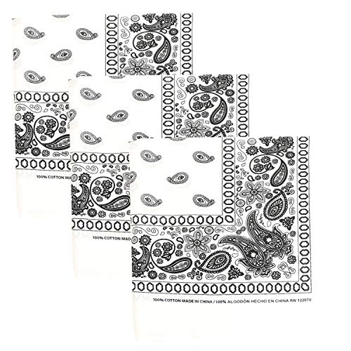 Kaiser 3 PK Cowboy Bandanas 100% Cotton 22 x 22 inch - White - Image 1