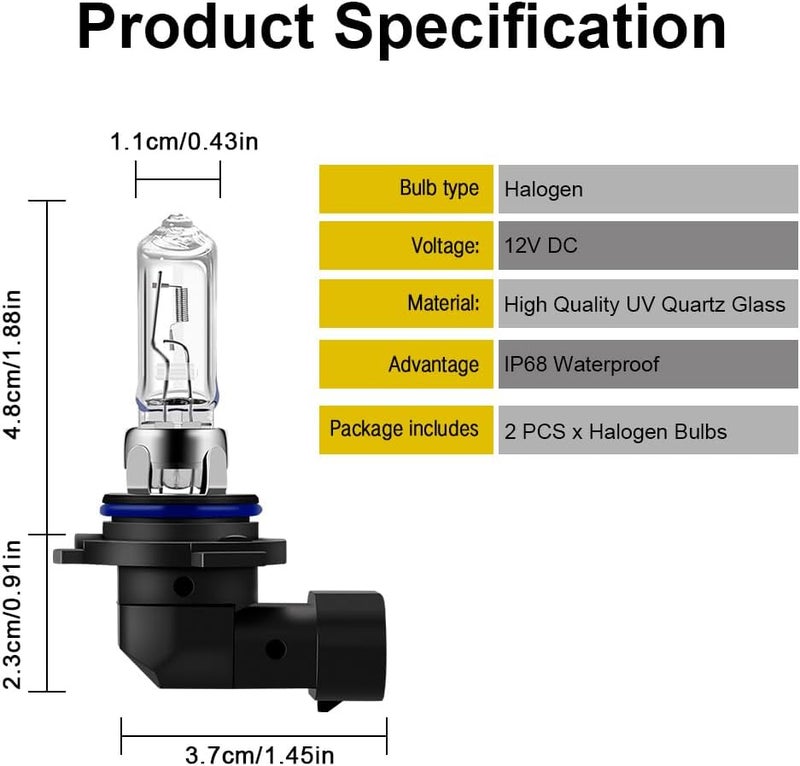Erato 9005/HB3 Halogen Headlight Bulb 12V 55W/60W Fog Lights 4300K Warm White Replacement Headlamp (2 Packs) - Image 3