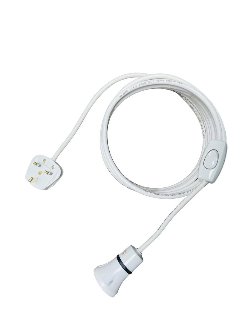 RACO E27 Light Holder with Flexible Wire and Switch for Various Uses: Bulb Holder with Extension Cable Three-core white cable with a UK plug  - Image 1