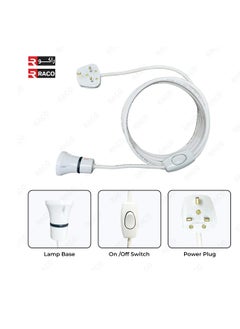 RACO E27 Light Holder with Flexible Wire and Switch for Various Uses: Bulb Holder with Extension Cable Three-core white cable with a UK plug  - Image 3