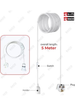 RACO E27 Light Holder with Flexible Wire and Switch for Various Uses: Bulb Holder with Extension Cable Three-core white cable with a UK plug  - Image 2