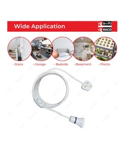 RACO E27 Light Holder with Flexible Wire and Switch for Various Uses: Bulb Holder with Extension Cable Three-core white cable with a UK plug  - Image 4