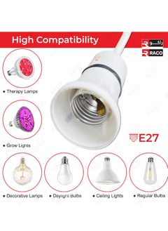 RACO E27 Light Holder with Flexible Wire and Switch for Various Uses: Bulb Holder with Extension Cable Three-core white cable with a UK plug  - Image 5