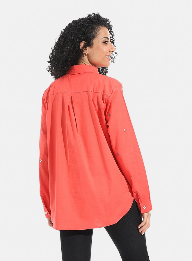 Andora Embrodired Long Sleeves Turned Down Collar Shirts _ Orange - Image 3