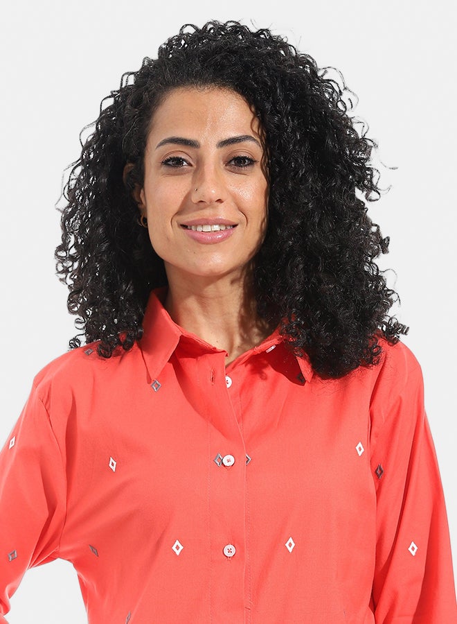Andora Embrodired Long Sleeves Turned Down Collar Shirts _ Orange - Image 4