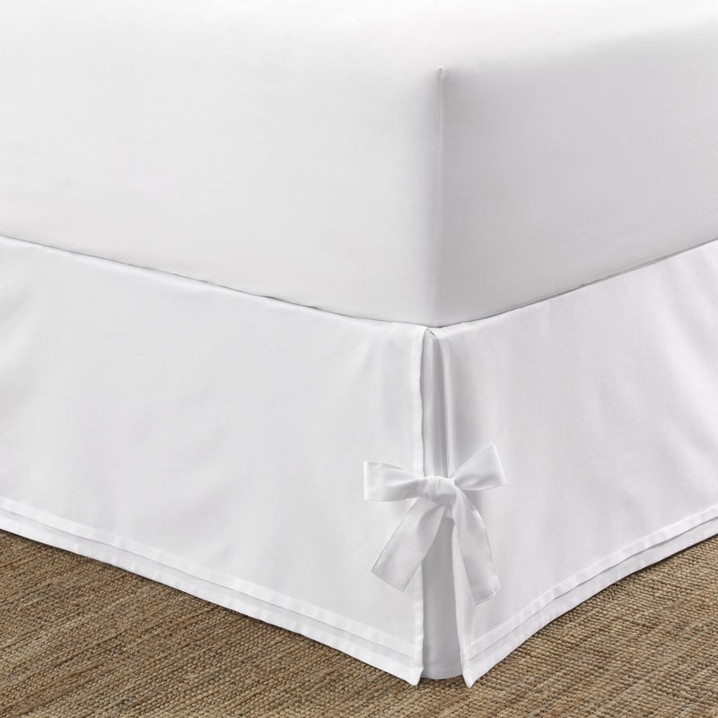 LAURA ASHLEY Laura Ashley Home  Corner Tied Tailored Bedskirt Luxury Bedroom Decor Wrinkle  Fade Resistant White Queen