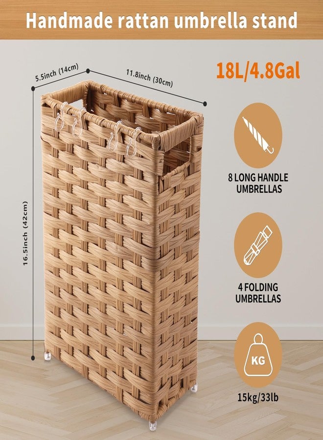 WAOHANAZ Rattan Umbrella Stand, Umbrella Holder for Entryway, Hand Woven Umbrella Rack Organizer Freestanding, with a Detachable Drip Tray, 4 Hooks, 11.8" L x 5.5" W x 16.5" H, Natural - Image 5