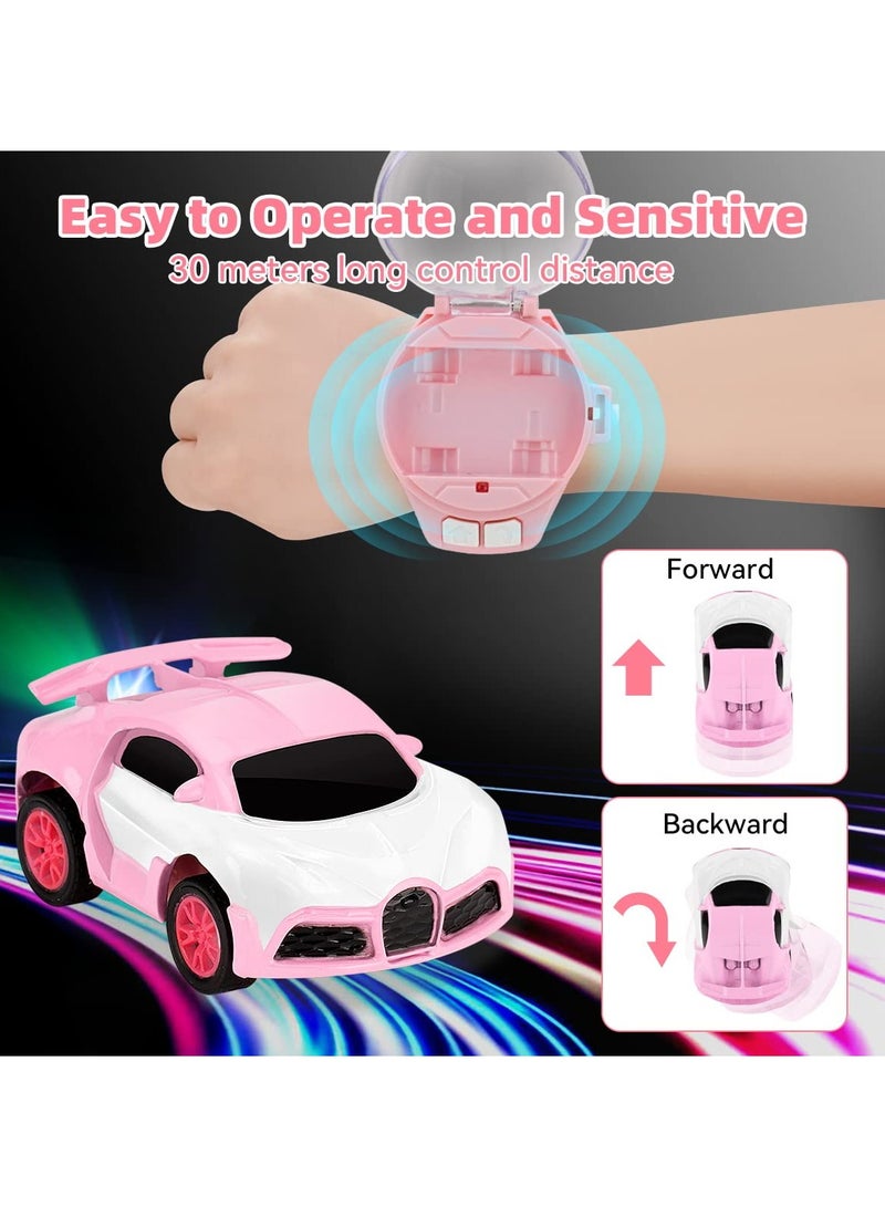 SYOSI New Mini Remote Control Car Watch Toys with LED Light, 2.4GHz Watch Remote Control Car, Gift for Boys Girls Birthday (Pink) - Image 2