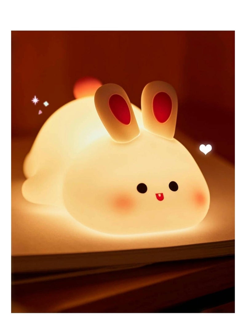 ELTRAZONE Big Face Rabbit Night Light – Cute Bunny LED Lamp, Rechargeable Silicone Squishy Rabbit Nightlight, Dimmable Animal Nightlight for Baby Nursery, Breastfeeding Bedroom & Living Room, Perfect Gift