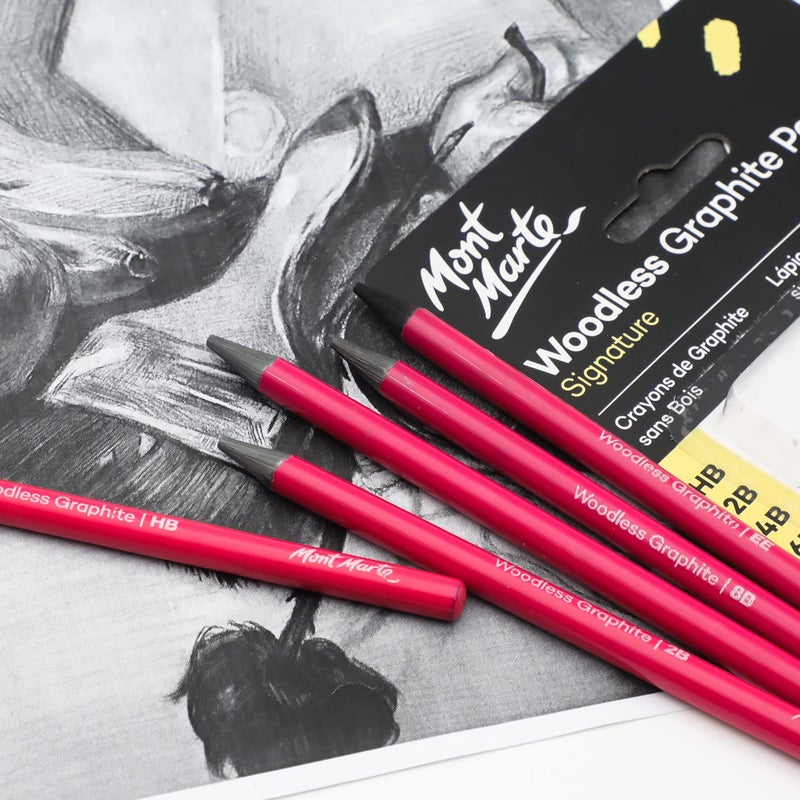Mont Marte Mont Marte Woodless Graphite Pencils 6 Piece (HB, 2B, 4B, 6B, 8B and EE), Suitable for Sketching, Drawing and Shading  - Image 3
