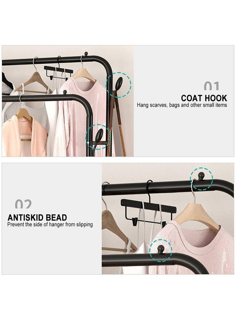 ديكور هيلز رف ملابس مزدوج القضبان شديد التحمل مع عجلات - منظم ملابس معدني أسود مع أرفف وخطافات جانبية وعجلات قابلة للقفل - رف خزانة ملابس محمول لغرفة النوم - يتطلب تجميعًا يدويًا - Image 5