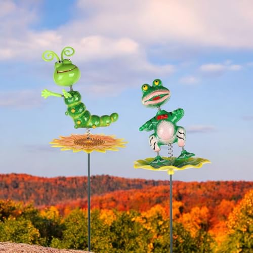 Chocozone Garden Decor 3D Pinwheels Animal Insects Wind Spinners Outdoor Pinwheels for Garden Rotating Whirlygigs Landscape Decorations (Frog & Caterpillar) - Image 2