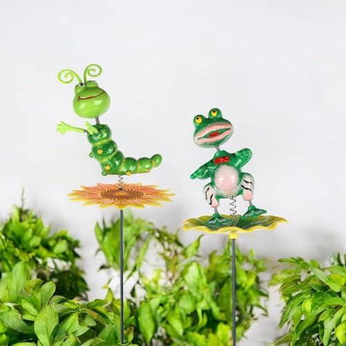 Chocozone Garden Decor 3D Pinwheels Animal Insects Wind Spinners Outdoor Pinwheels for Garden Rotating Whirlygigs Landscape Decorations (Frog & Caterpillar) - Image 1