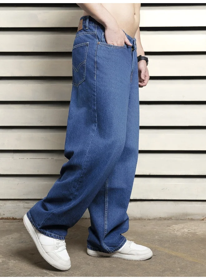 HIGH STAR Men’s Baggy Loose Fit Indigo Jeans – Comfortable and Casual