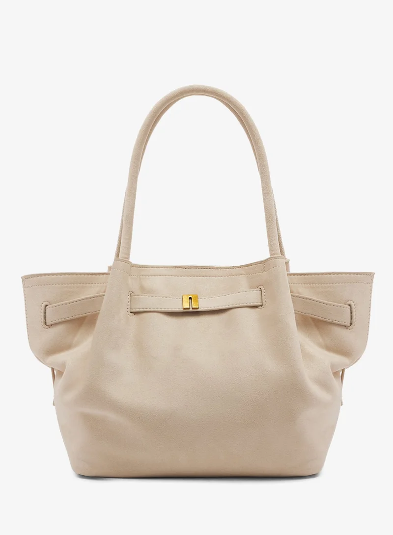 ELLA Structured Suede Tote Bag With Gold Accent
