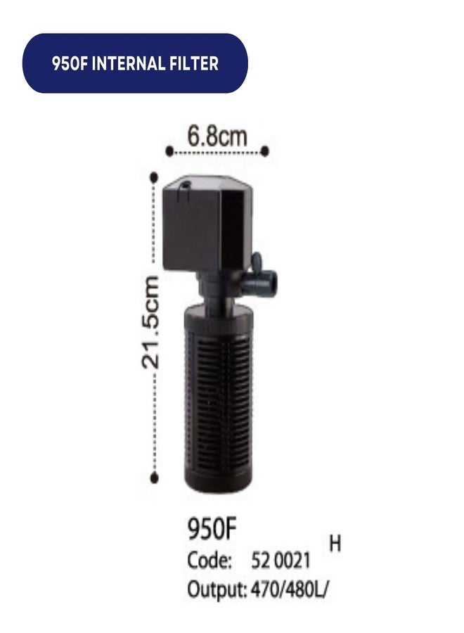فلتر داخلي Dophin 950F لأحواض أسماك الزينة | محرك غاطس بالكامل | معدل التدفق: 480/470 لتر/ساعة | مناسب لأحواض أسماك سعة 90 لترًا | (أصلي من متجر Tunai) - Image 2