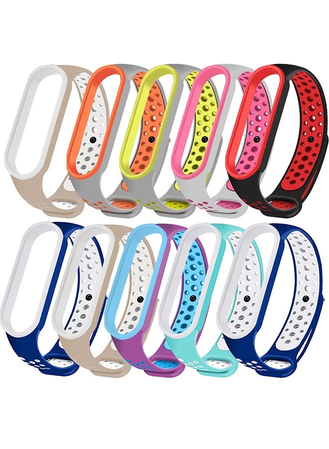 10 Pieces of Air-Hole Sport Strap Band for Xiaomi Mi Band 6 Mi Band 5 Band - Durable TPU Silicone Replacement Wristband Anti-Off Waterproof Bracelet Strap
