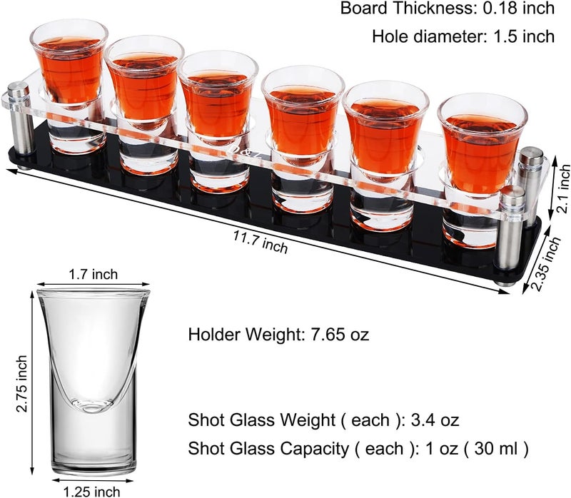 DZ Shot Glass Holder with 6 Heavy-Base Shooter Glasses, Assembled Acrylic Server for Restaurant, Bar, Family Gathering, 1 oz (30 ml) Tasting Glass for Tequila, Vodka, Whiskey, Beer, Wine, Soju - Image 5