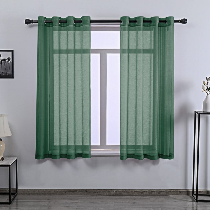Dark Emerald Green Sheer Curtains 63 Inch Length for Boys Room  2 Panels Hunter Green Grommet Elegant Semi Voile Window Drapes for Bedroom 52 W x 63 Inches Long