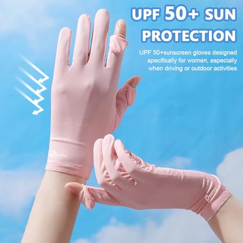 PALAY® Spandex Uv Sun Protection Gloves Women Non-Slip Touch Screen Gloves,Summer Ice Silk Cool,Outdoor Breathable Sun for Cycling Fishing - Pink - Image 4