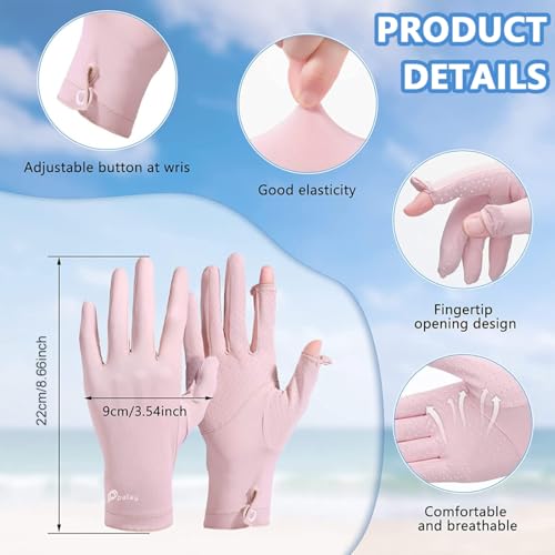 PALAY® Spandex Uv Sun Protection Gloves Women Non-Slip Touch Screen Gloves,Summer Ice Silk Cool,Outdoor Breathable Sun for Cycling Fishing - Pink - Image 2