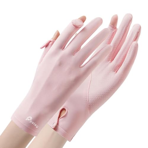 PALAY® Spandex Uv Sun Protection Gloves Women Non-Slip Touch Screen Gloves,Summer Ice Silk Cool,Outdoor Breathable Sun for Cycling Fishing - Pink - Image 1