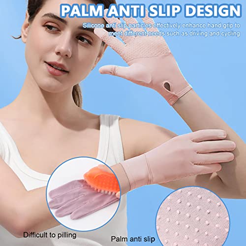 PALAY® Spandex Uv Sun Protection Gloves Women Non-Slip Touch Screen Gloves,Summer Ice Silk Cool,Outdoor Breathable Sun for Cycling Fishing - Pink - Image 5
