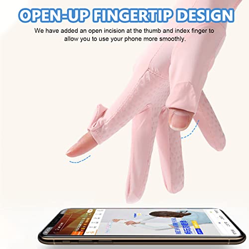 PALAY® Spandex Uv Sun Protection Gloves Women Non-Slip Touch Screen Gloves,Summer Ice Silk Cool,Outdoor Breathable Sun for Cycling Fishing - Pink - Image 3
