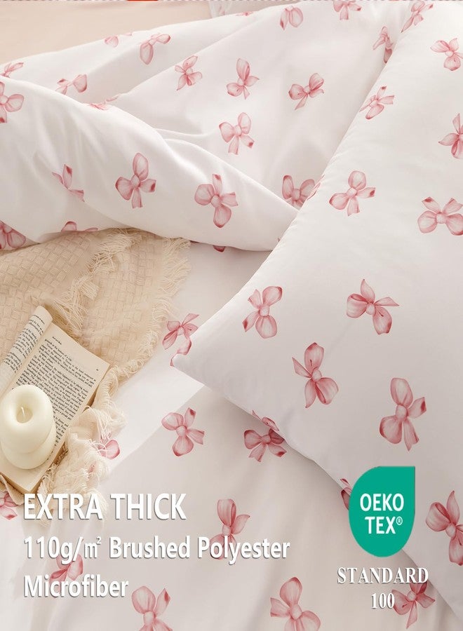 Bildenly Bow Duvet Cover Queen Size Pink Bows Bedding Set 3 Pieces Kids Girls Cute Bowknot Soft Lightweight Microfiber Duvet Cover Set with Zipper Closure and 2 Pillowcases - Image 5