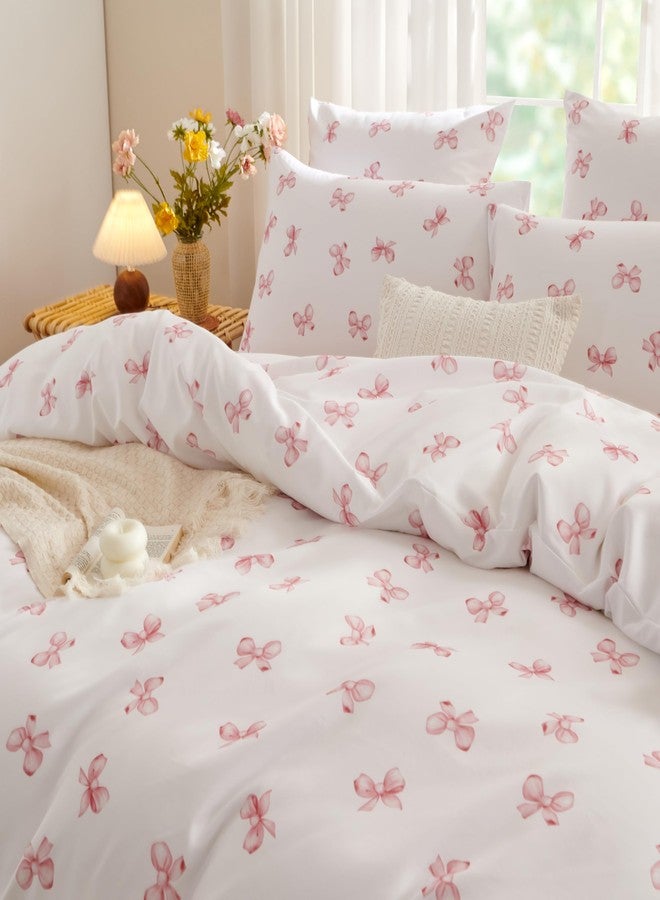 Bildenly Bow Duvet Cover Queen Size Pink Bows Bedding Set 3 Pieces Kids Girls Cute Bowknot Soft Lightweight Microfiber Duvet Cover Set with Zipper Closure and 2 Pillowcases - Image 4