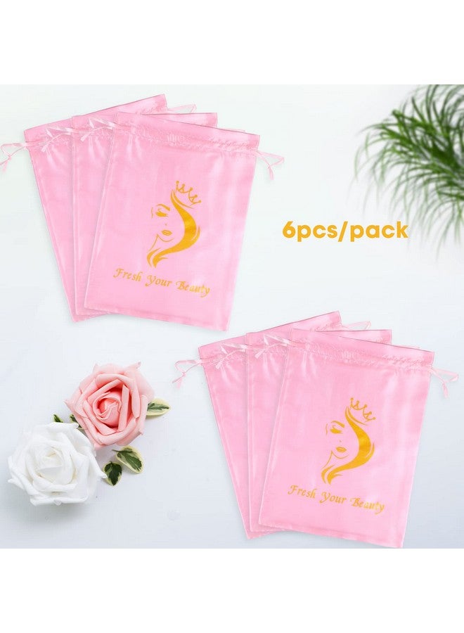AIHOPESTO 6Pcs Satin Wig Bags Wig Storage For Multiple Wigs Bags Storage Satin Bags For Wigs Silk Bags With Drawstring Hair Bag Hair Storage Bags For Packaging Wigs Bundles Hair Extensions （Pink） - Image 2