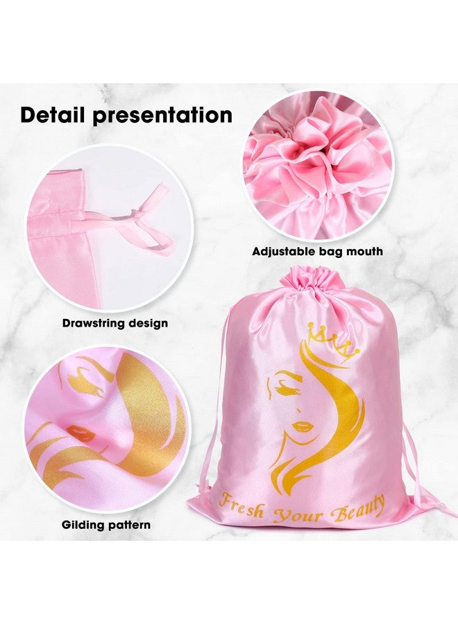 AIHOPESTO 6Pcs Satin Wig Bags Wig Storage For Multiple Wigs Bags Storage Satin Bags For Wigs Silk Bags With Drawstring Hair Bag Hair Storage Bags For Packaging Wigs Bundles Hair Extensions （Pink） - Image 4