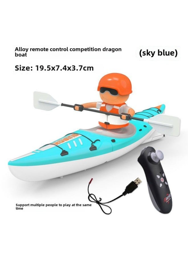 2.4 High Speed Remote Control Speedboat Wireless Charging Competition Children Dragon Boat Boat Boy Water Toy Boat-Color:♧ ☩ ―sky Blue Dragon Boat Racing― ☩ ♧-Specifications:♧☩―2 Remote Control Batteries + Charging Cable―☩♧  - Image 1