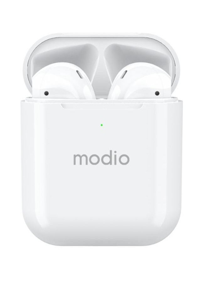 modio ME1 True Wireless Stereo Headset – Premium HD Sound, Comfortable Fit, Noise Cancellation, Touch Controls – White Wireless Earbuds with Free Black Charging Case – Ideal for Music, Calls, and Hands-Free Use – Compatible with Android & iOS Devices - Image 3