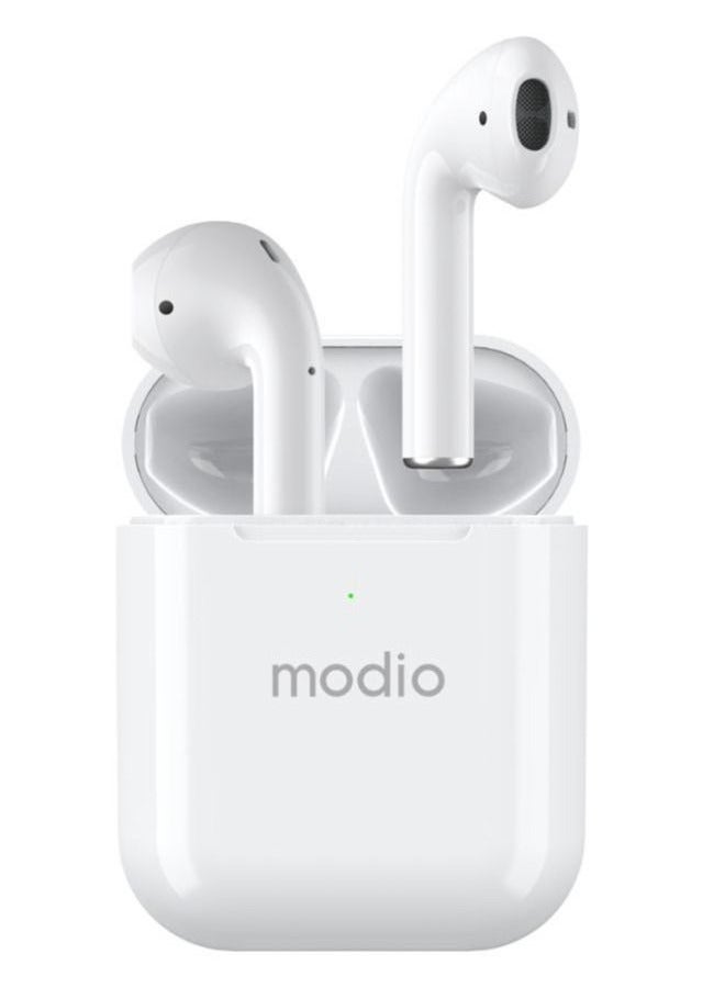 modio ME1 True Wireless Stereo Headset – Premium HD Sound, Comfortable Fit, Noise Cancellation, Touch Controls – White Wireless Earbuds with Free Black Charging Case – Ideal for Music, Calls, and Hands-Free Use – Compatible with Android & iOS Devices - Image 4