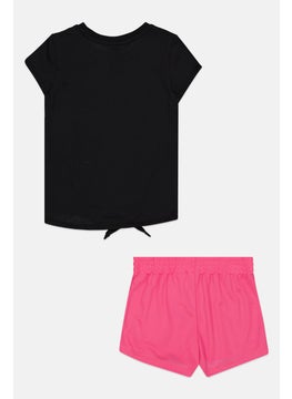 PUMA Kids Girl 2 Pcs Sportswear Fit Brand Logo Top And Shorts Set, Black/Pink  - Image 2