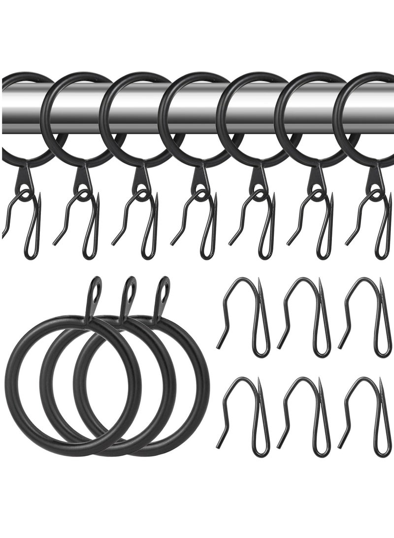 20 Pieces Metal Drapery Curtain Rings Curtain Hanging Rings and 20 Pieces Metal Curtain Drapery Pin Hooks for Window Door Shower Curtain, 30 mm/1.18 inch Internal Diameter (Black) - Image 1