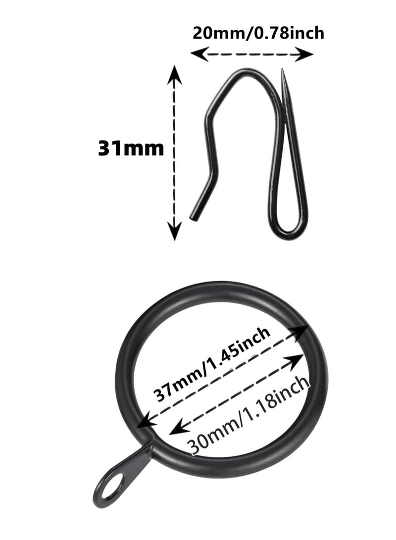 20 Pieces Metal Drapery Curtain Rings Curtain Hanging Rings and 20 Pieces Metal Curtain Drapery Pin Hooks for Window Door Shower Curtain, 30 mm/1.18 inch Internal Diameter (Black) - Image 2