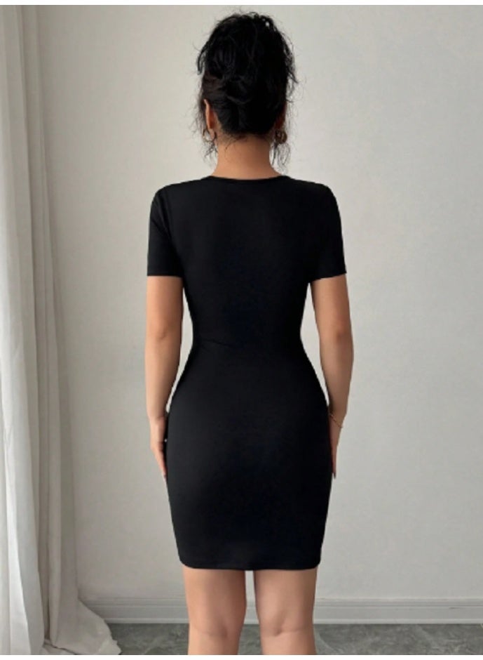 Shein SHEIN  Women  Fitted Short Sleeve Mini Dress  - Image 2