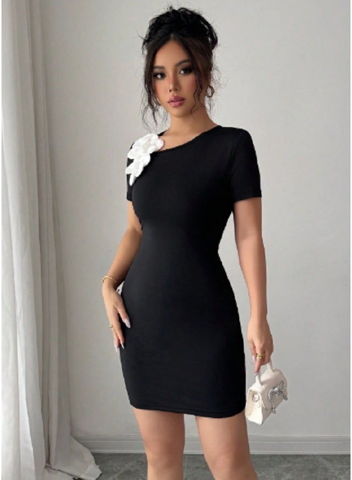 Shein SHEIN  Women  Fitted Short Sleeve Mini Dress  - Image 3
