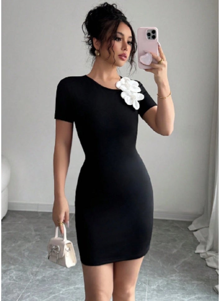 Shein SHEIN  Women  Fitted Short Sleeve Mini Dress  - Image 4