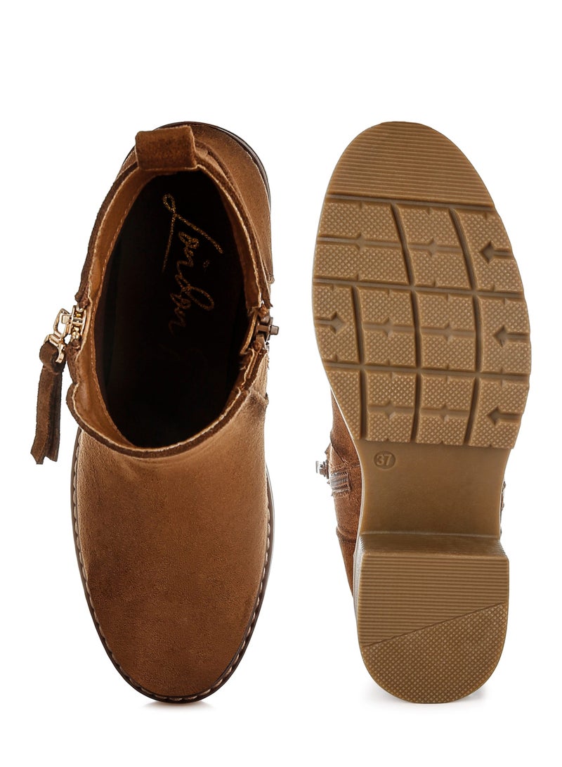 لندن راج حذاء بسحاب من الألياف الدقيقة باللون البني  - Image 4