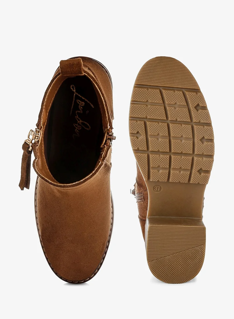 London Rag Microfiber Zipper Boots in Brown