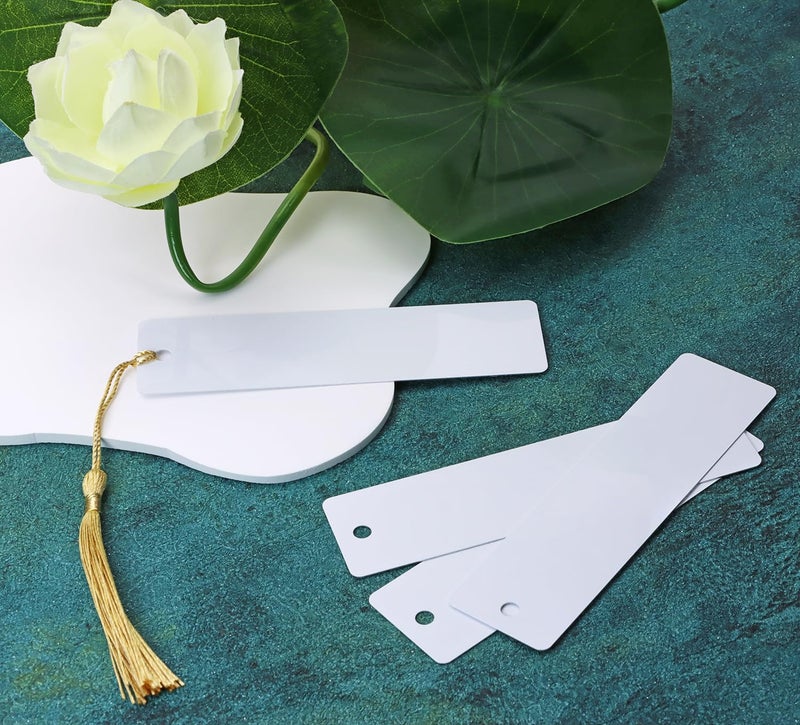 PPhtony Sublimation Blank Bookmarks 15Pcs Double-Side Heat Transfer Metal Craft Book Marker with 15Pcs Colorful Silky Tassels for Birthday Wedding DIY Projects and Gift Tag (3.2x12cm, Rectangle) - Image 4