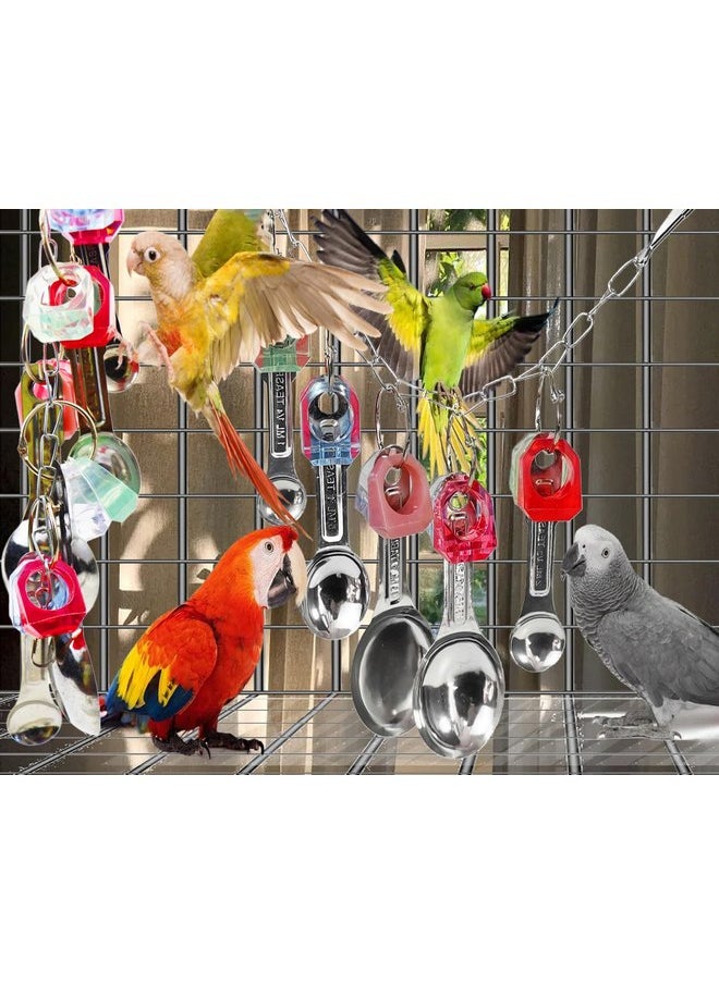 Hyamass - Hyamass Bird Toys, Shiny Stainless Steel Spoon and Colorful Acrylic Rings Cage Toys, for Medium Large Macaws Parakeets Cockatoos Amazon Conures Budgie Lovebirds Finches African Grey Parrot - Image 1