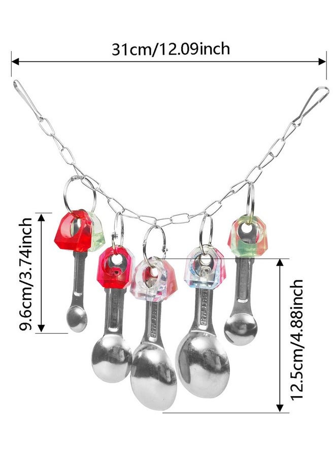 Hyamass - Hyamass Bird Toys, Shiny Stainless Steel Spoon and Colorful Acrylic Rings Cage Toys, for Medium Large Macaws Parakeets Cockatoos Amazon Conures Budgie Lovebirds Finches African Grey Parrot - Image 1
