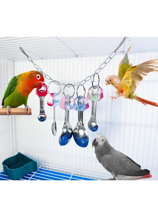 Hyamass - Hyamass Bird Toys, Shiny Stainless Steel Spoon and Colorful Acrylic Rings Cage Toys, for Medium Large Macaws Parakeets Cockatoos Amazon Conures Budgie Lovebirds Finches African Grey Parrot - Image 1