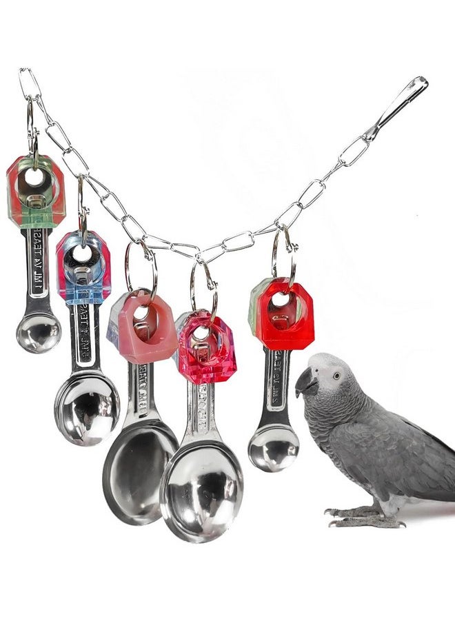 Hyamass - Hyamass Bird Toys, Shiny Stainless Steel Spoon and Colorful Acrylic Rings Cage Toys, for Medium Large Macaws Parakeets Cockatoos Amazon Conures Budgie Lovebirds Finches African Grey Parrot - Image 1